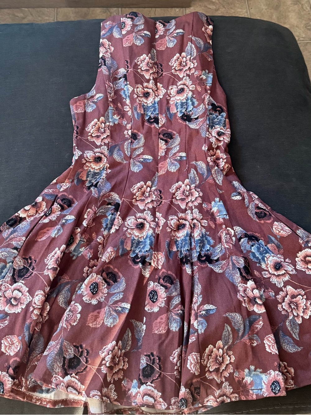 Vici Floral Fit-and-Flare Mini Dress in Burgundy, Pink & Blue